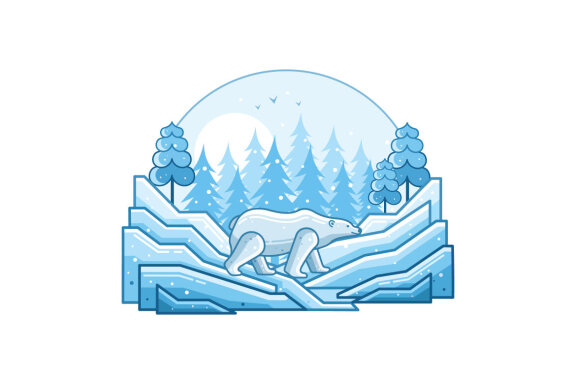 White Polar Bear Winter Line Illustration