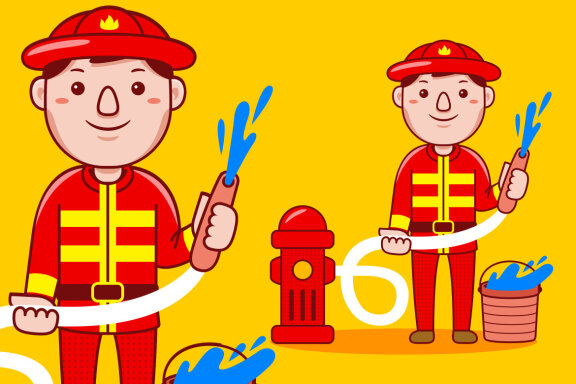 Firefighter Profession Cartoon Vector