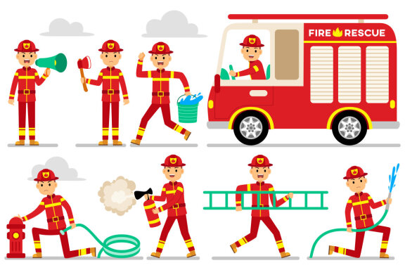 Firefighter Profession Character Vector