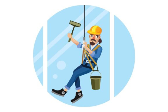 Window Washer High Building Vector Illustration