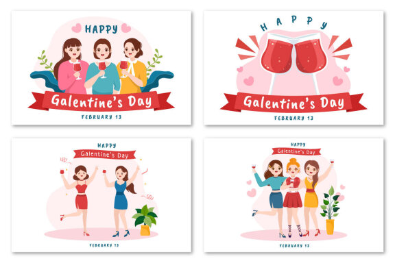 17 Happy Galentine's Day Illustration