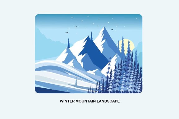 Winter Mountain Landscape Vector Illustration