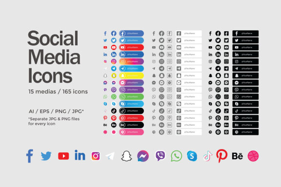 Social Media Icons Set - 165 icons