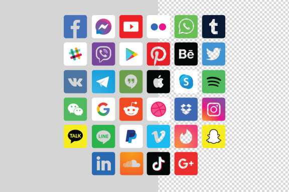 Square Social Media Icons Set - 34 icons