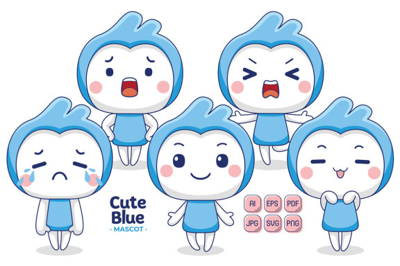 Cute Blue Mascot Character Vector Illustration