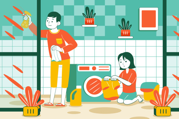 Cleaning House Vector Illustration