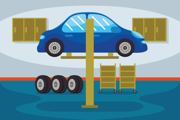 Car Service Station Vector Illustration
