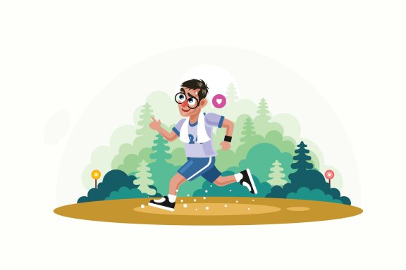 Young Man Jogging in Park Vector Illustration