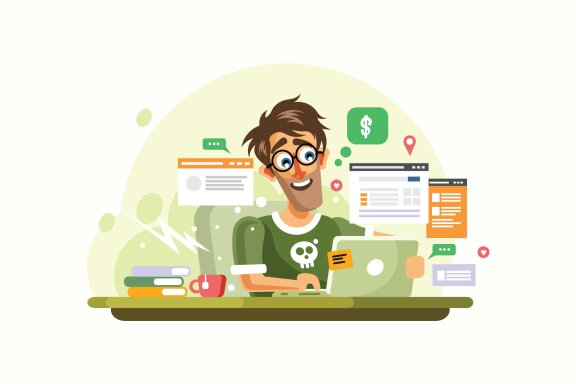 Young Online Entrepreneur Vector Illustration