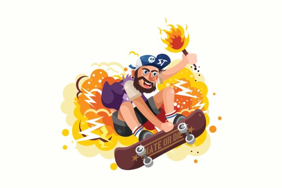 Young Skater Jumping Vector Illustration