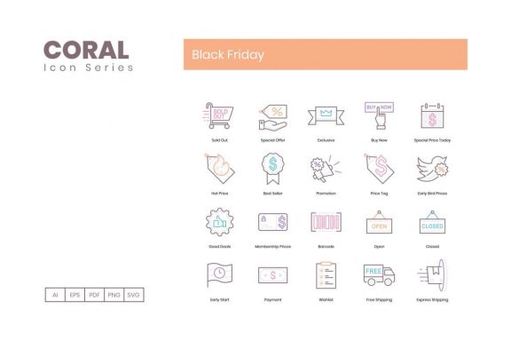 70 Black Friday Icons | Coral