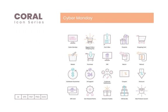 70 Cyber Monday Icons | Coral
