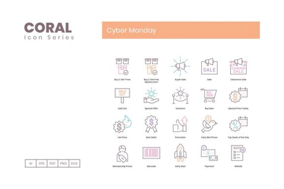 70 Cyber Monday Icons | Coral