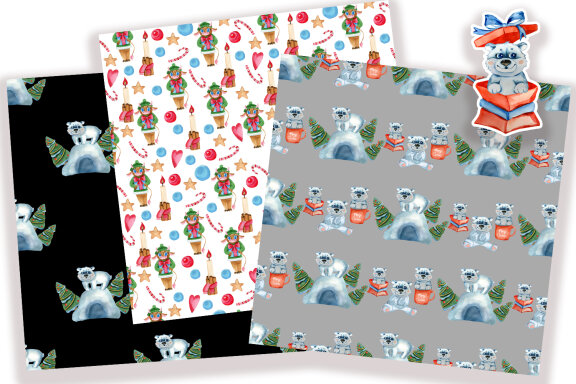 Christmas digital papers, Christmas seamless patterns