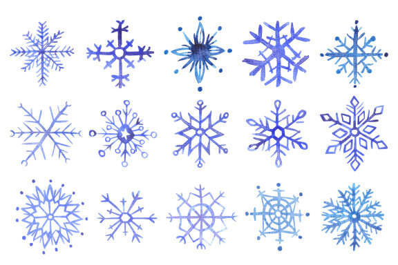 Snowflakes Watercolor Cliparts Set