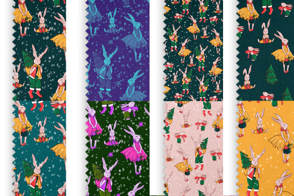 Christmas clipart, Christmas rabbit seamless pattern