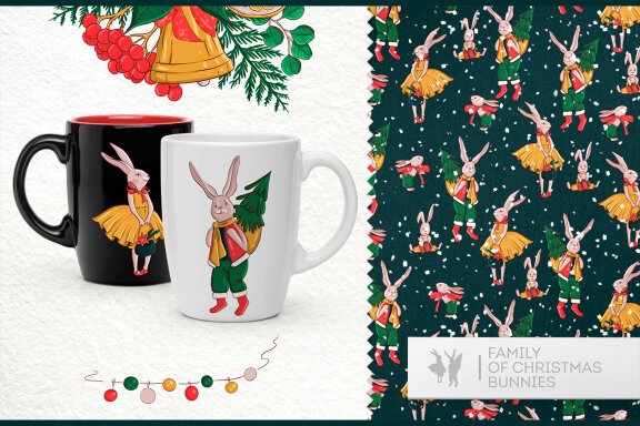 Christmas clipart, Christmas rabbit seamless pattern