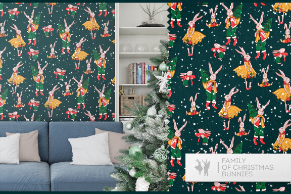 Christmas clipart, Christmas rabbit seamless pattern