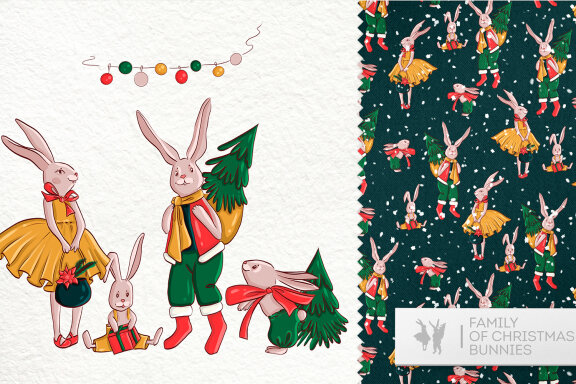 Christmas clipart, Christmas rabbit seamless pattern