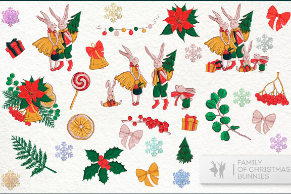 Christmas clipart, Christmas rabbit seamless pattern