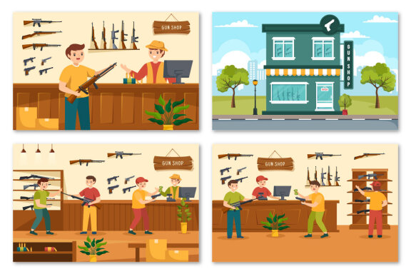 12 Gun Shop or Hunting Illustration