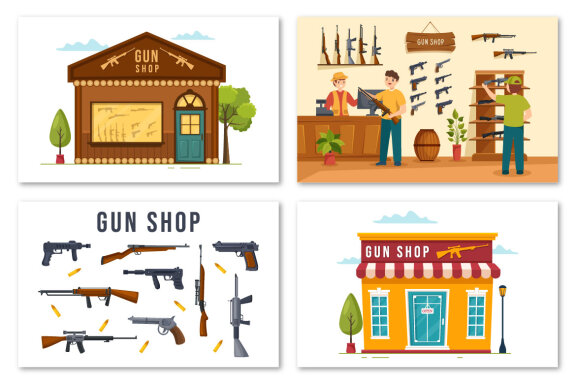 12 Gun Shop or Hunting Illustration