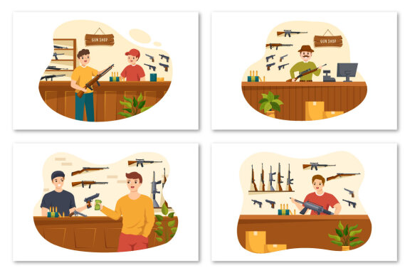12 Gun Shop or Hunting Illustration