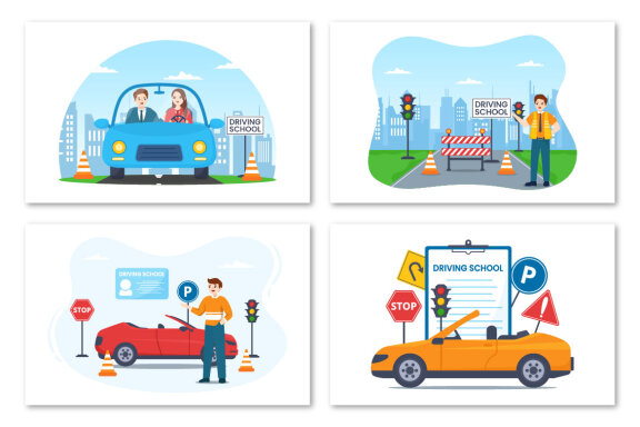 12 Driving School Illustration