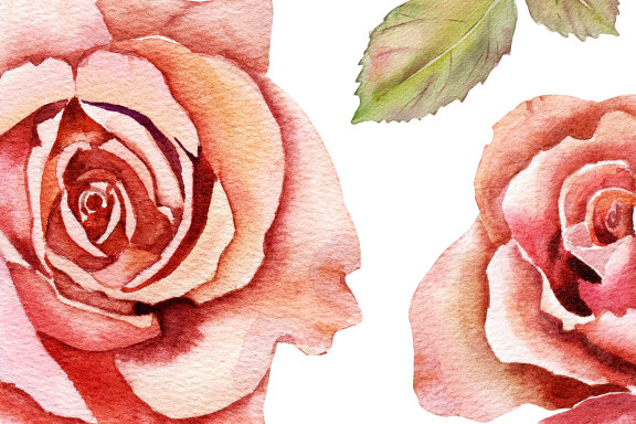 Watercolor pink roses clipart