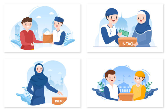 12 Muslim People Giving Alms Illustration