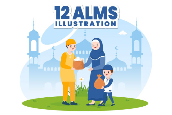 12 Muslim People Giving Alms Illustration