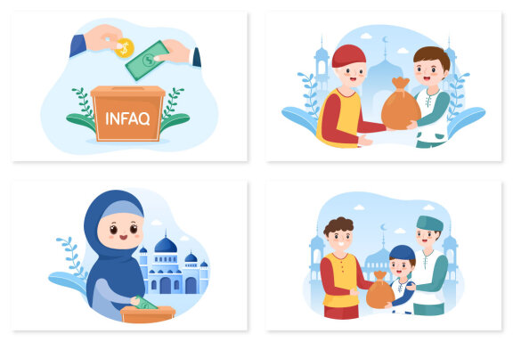 12 Muslim People Giving Alms Illustration