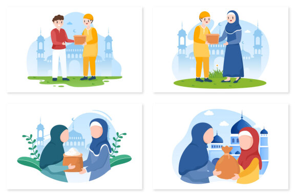 12 Muslim People Giving Alms Illustration
