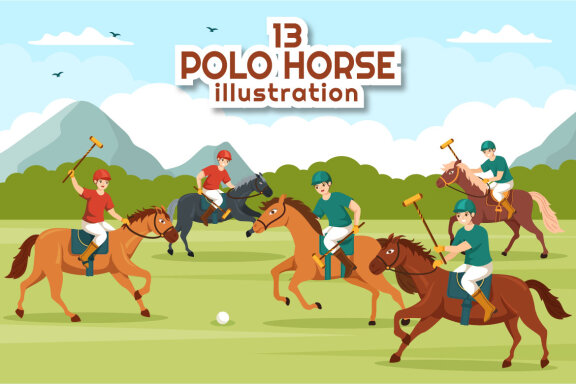13 Polo Horse Sports Player Illustration