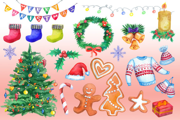 Homey Christmas Watercolor Cliparts Set