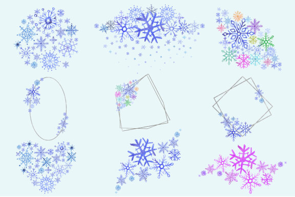 Watercolor Snowflake Frames&Compositions