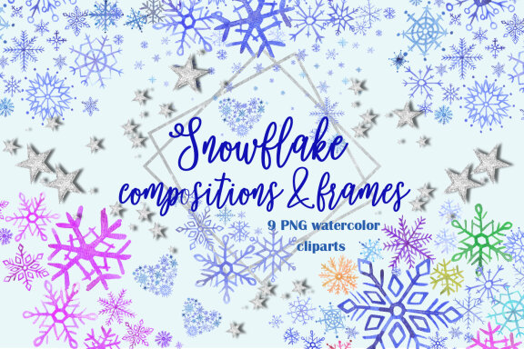 Watercolor Snowflake Frames&Compositions