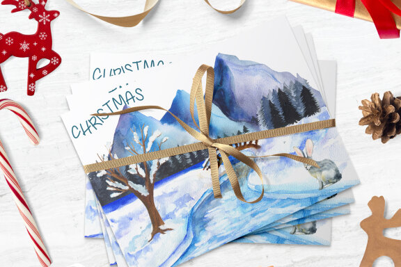Winter Landscape Watercolor Cliparts