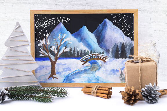 Winter Landscape Watercolor Cliparts