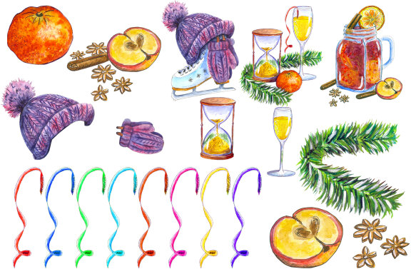 Watercolor Cliparts Set Cozy Christmas Set