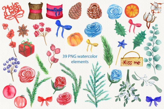 Watercolor Christmas Decor for Bouquets