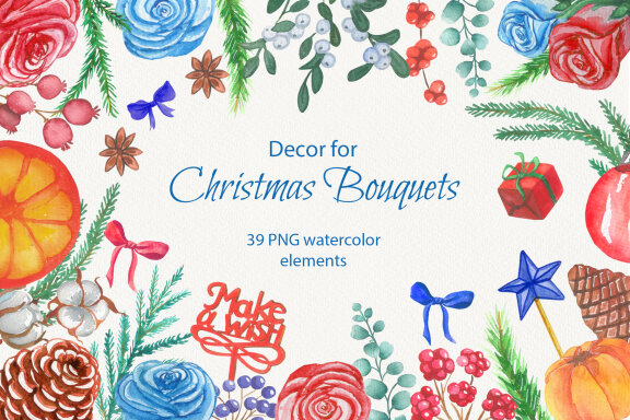 Watercolor Christmas Decor for Bouquets