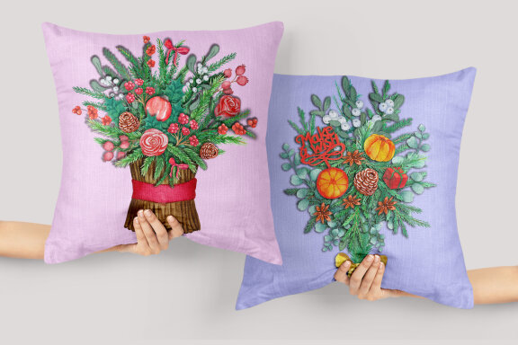 Watercolor Cliparts Christmas Bouquets
