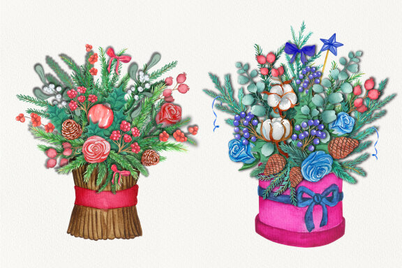 Watercolor Cliparts Christmas Bouquets