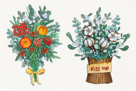 Watercolor Cliparts Christmas Bouquets