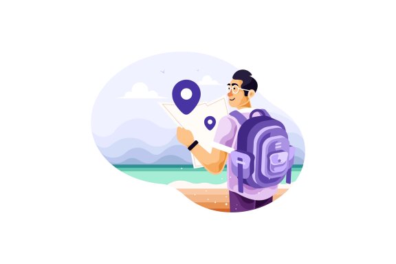 Man Backpacker Traveler Alone With a Maps Vector Illustration