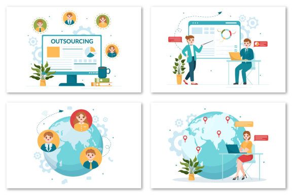 12 Outsourcing Business Illustration