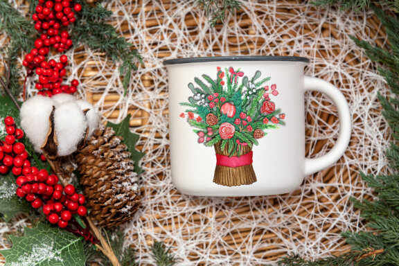 Pink Christmas Bouquet Watercolor Clipart