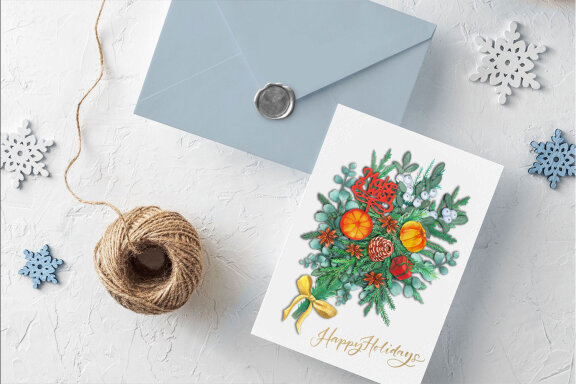 Watercolor Clipart Christmas Bouquet