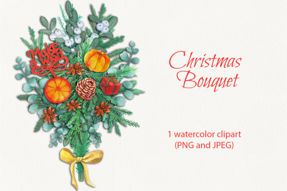 Watercolor Clipart Christmas Bouquet